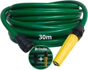 Mangueira de Jardim Siliconada 30 Metros Uso Geral Com Engate Rosqueado e Esguicho Duas Camadas de PVC (Verde)