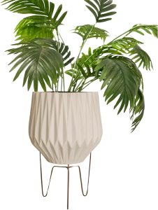 Kit Vaso Planta Polietileno Origami Com Suporte Ferro 20cm (Branco)