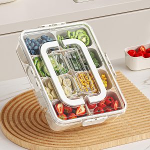 Dimber Caixa de lanches, bandeja de servir dividida com tampa e alça, organizador de talheres adicionando, 8 garfos de frutas, 2 colheres, recipiente para lanches para eventos esportivos, doces, 1 Dimber Caixa de lanches, bandeja de servir dividida com tampa e alça, organizador de talheres adicionando, 8 garfos de frutas, 2 colheres, recipiente para lanches para eventos esportivos, doces,
