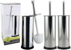 Kit 3 Escovas Sanitária Vassoura Vaso Aço Inox Suporte Banheiro