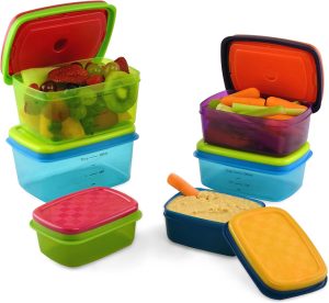 Fit & Fresh Conjunto de almoço saudável infantil, conjunto de recipientes reutilizáveis de 14 peças com pacotes de gelo removíveis, à prova de vazamento, livre de BPA, controle de porção,