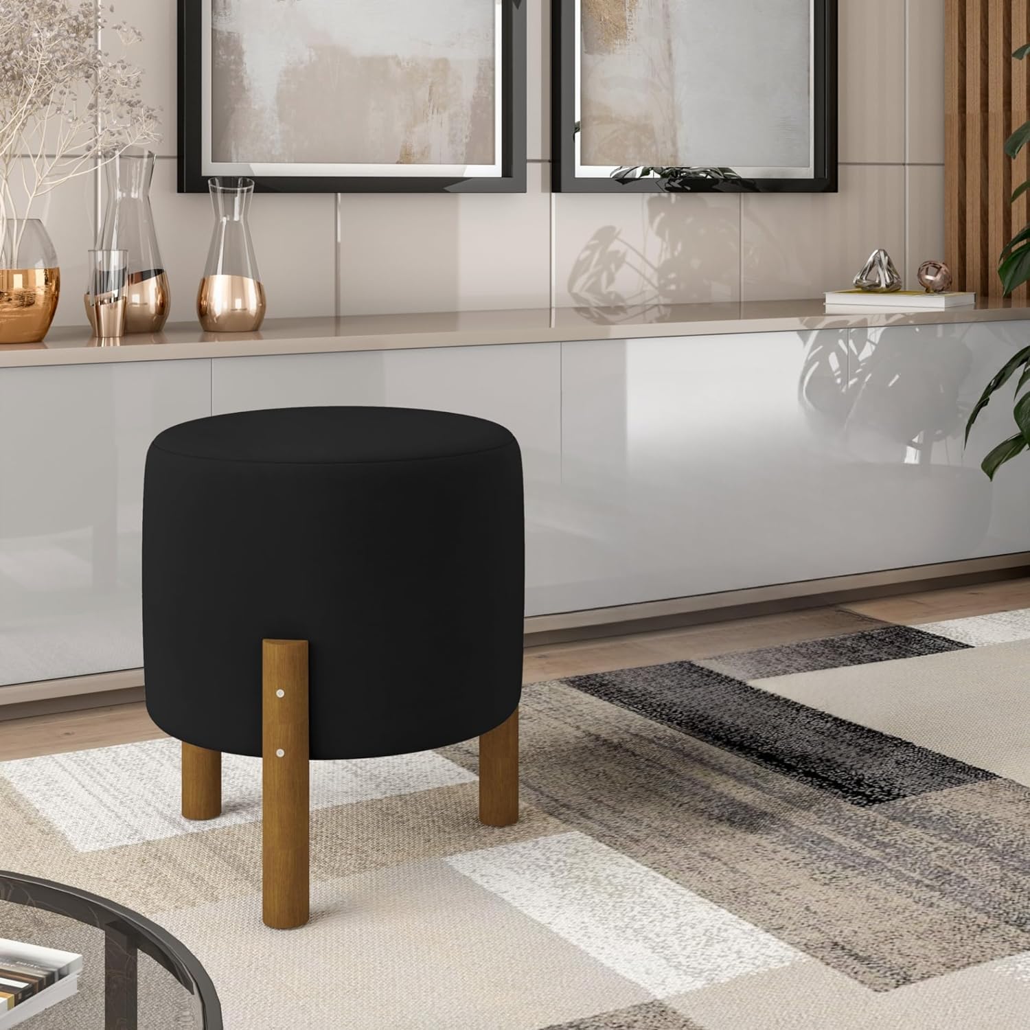 Kit 2 Puff Redondo Luxo Decorativo Charme com Pés de madeira suede preto 1 1750821518 369 Kit 2 Puff Redondo Luxo Decorativo Charme com Pes de
