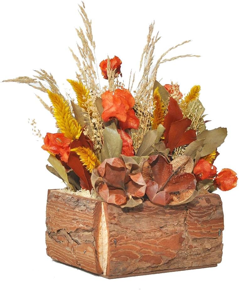 Arranjo De Flores Naturais Desidratadas Cachepo De Madeira Rustico
