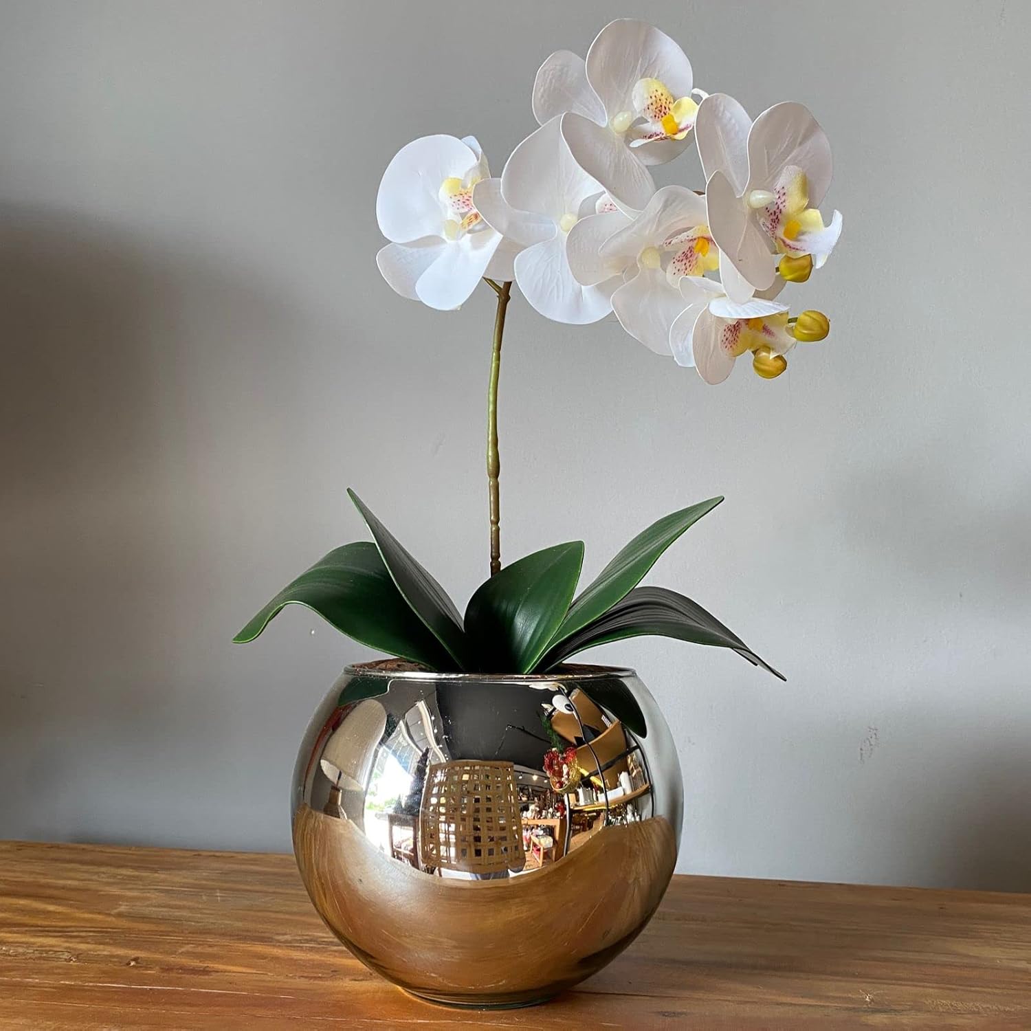 Decore Fácil - Orquídea Branca Artificial Arranjo no Vaso Espelhado Flores Permanentes 1 Decore Facil Orquidea Branca Artificial Arranjo no Vaso Espelhado