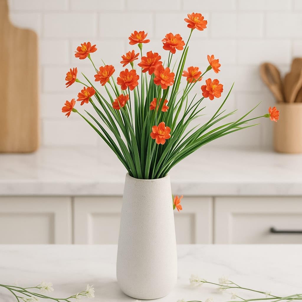 HAUSKRAFT Vaso Mikonos com Flores Mosquitinho Laranja Arranjo completo