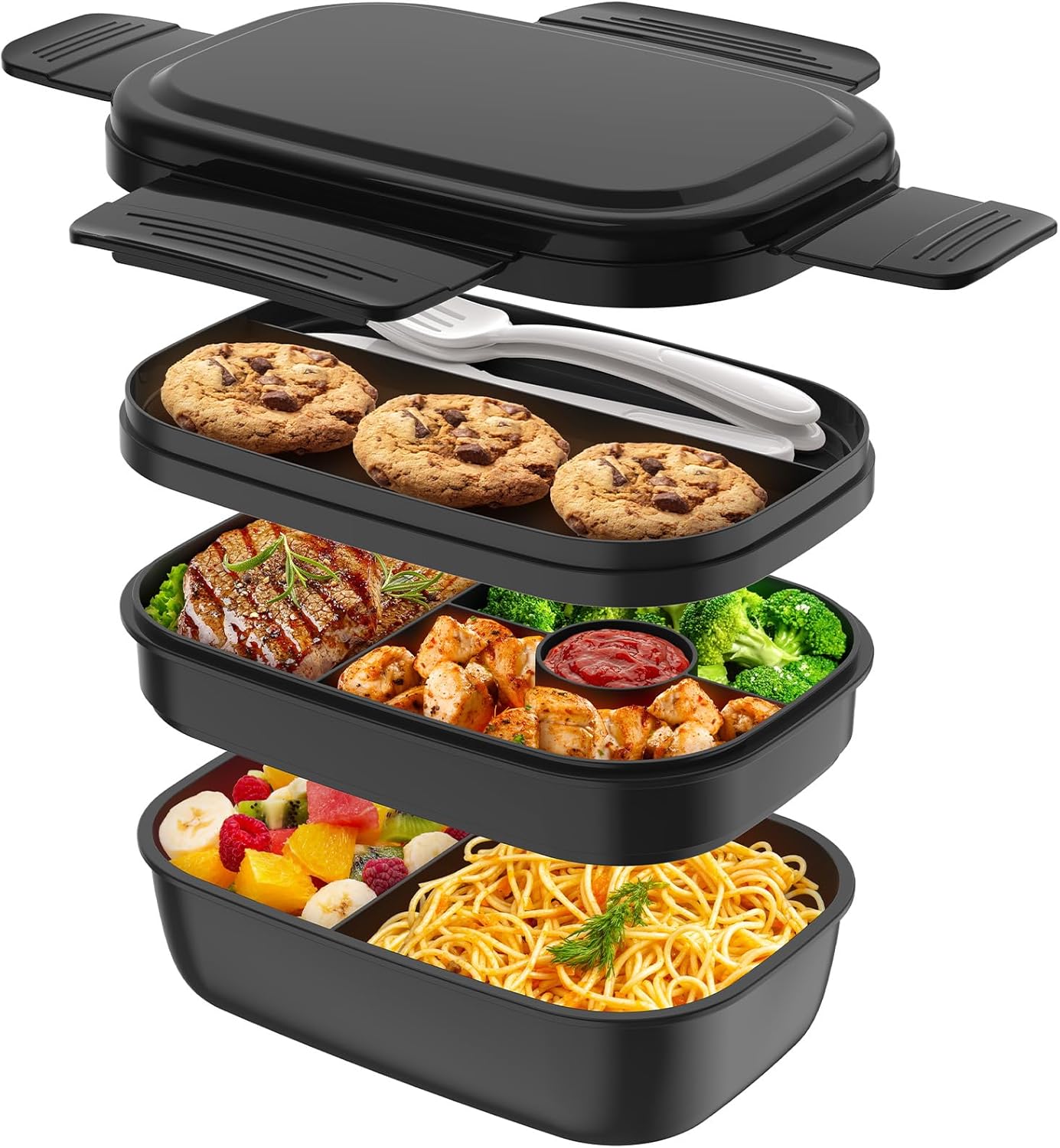 HOMETALL Recipientes Bento Box para adultos, lancheira para homens e mulheres com 8 compartimentos, recipientes de almoço com utensílios, 1,5 g/1900 ml, pode ir ao micro-ondas e à máquina de lavar 1 HOMETALL Recipientes Bento Box para adultos lancheira para homens e