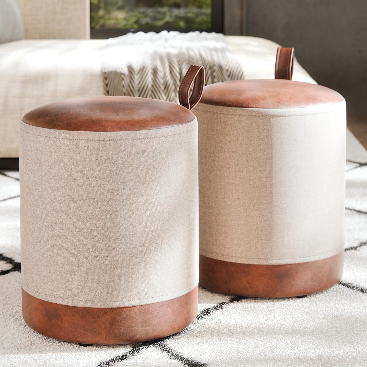 Kit 02 Puff redondo Banqueta Suporta Ate 120KG Quarto Sala