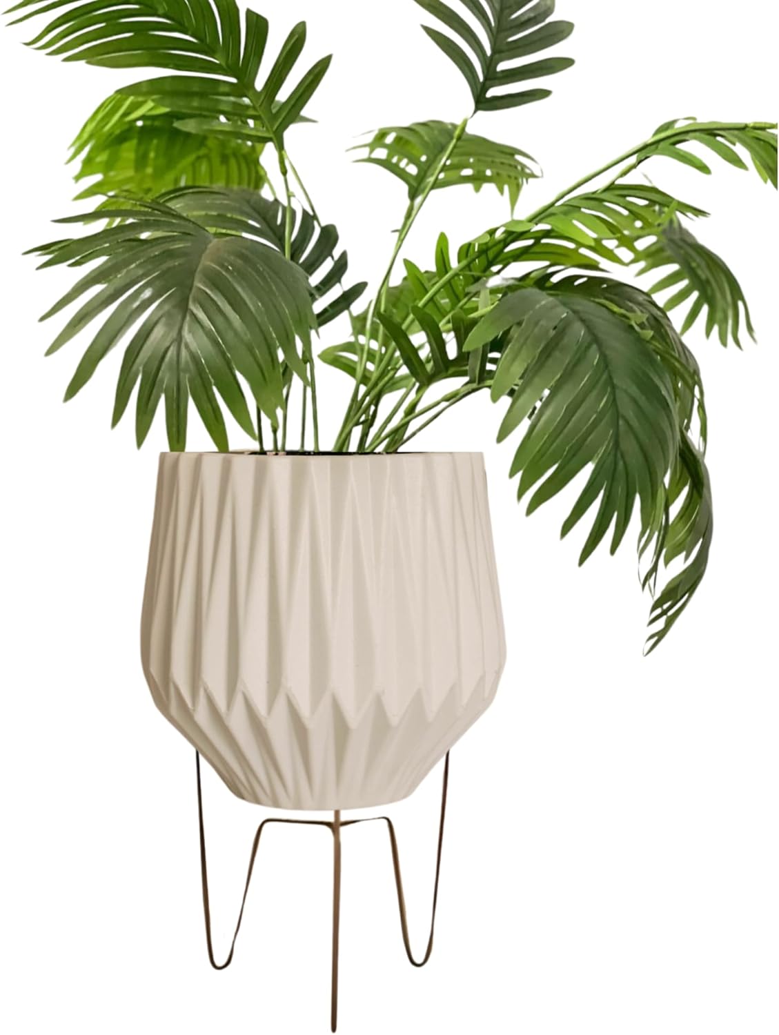 Kit Vaso Planta Polietileno Origami Com Suporte Ferro 20cm (Branco) 1 Kit Vaso Planta Polietileno Origami Com Suporte Ferro 20cm Branco