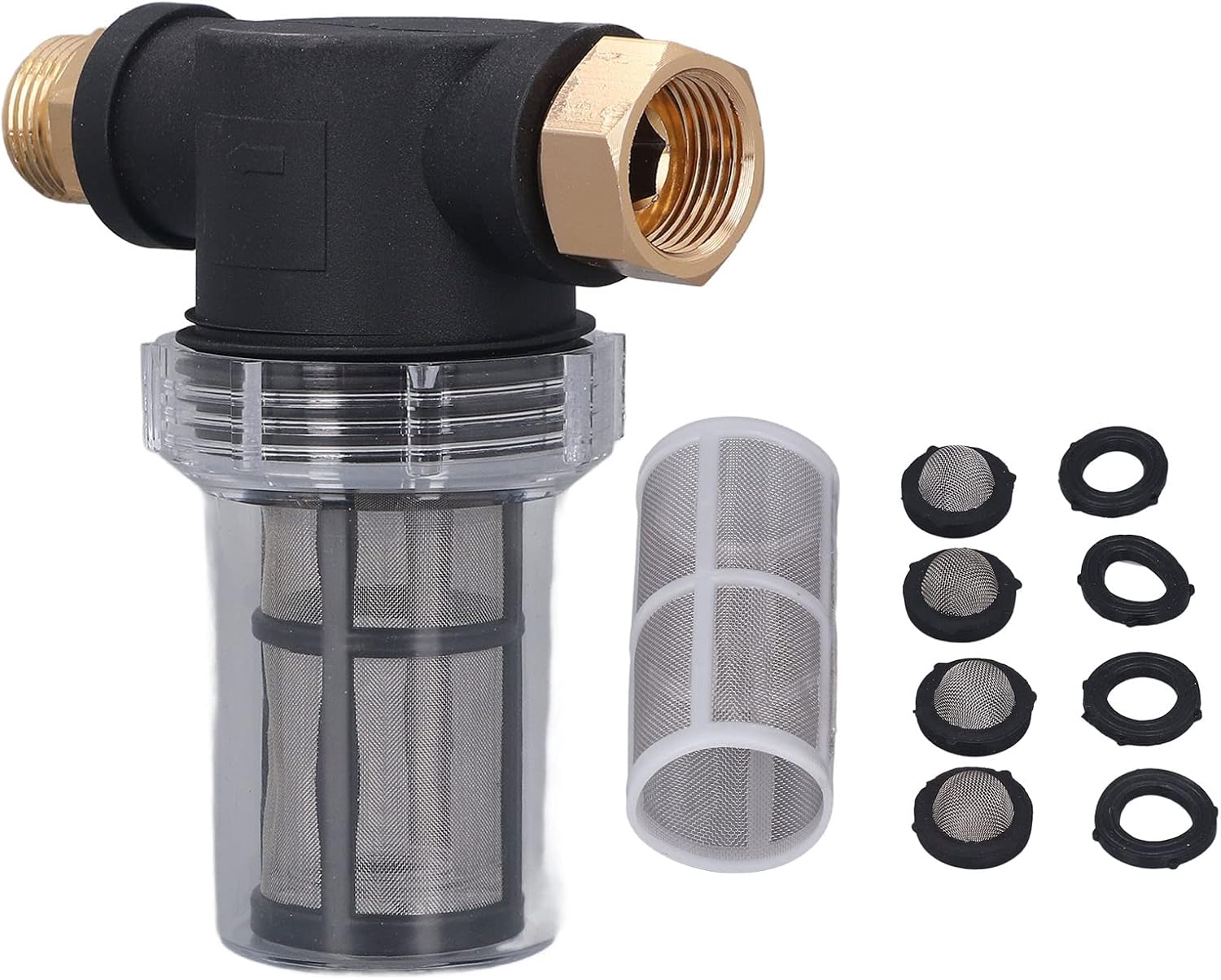 Lausixy Filtro de mangueira de jardim para lavadora de pressão entrada de água, acessório de filtro de sedimentos, tela de 100 malha, com 1 extra 100 malha, 4 peças de anel de vedação e 4 peças de 1 Lausixy Filtro de mangueira de jardim para lavadora de pressao