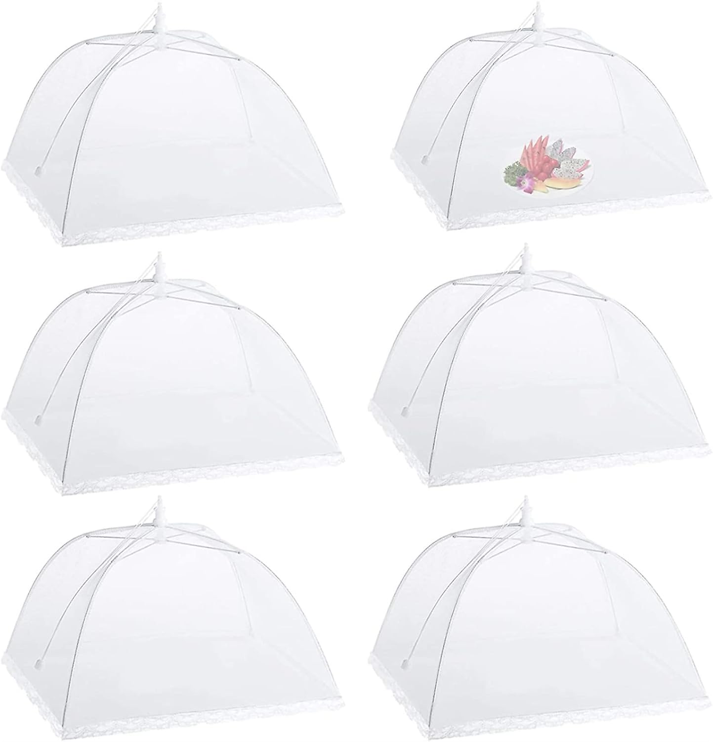 Pacote com 6 capas de alimentos e plantas de malha de tela de cúpula, reutilizável 17" grande pop-up de malha para alimentos, telas dobráveis protetor de cobertura de alimentos de 1 Pacote com 6 capas de alimentos e plantas de malha