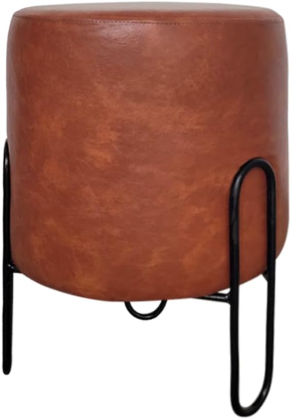 Puff Banqueta Redondo de Ferro Couro Sintetico Sala Quarto Whisk