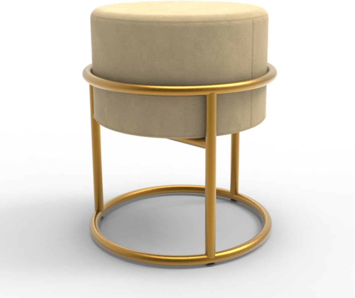 Puff Base de Ferro Moderno Em Veludo Bege Zinn Móveis 1 Puff Base de Ferro Moderno Em Veludo Bege Zinn Moveis