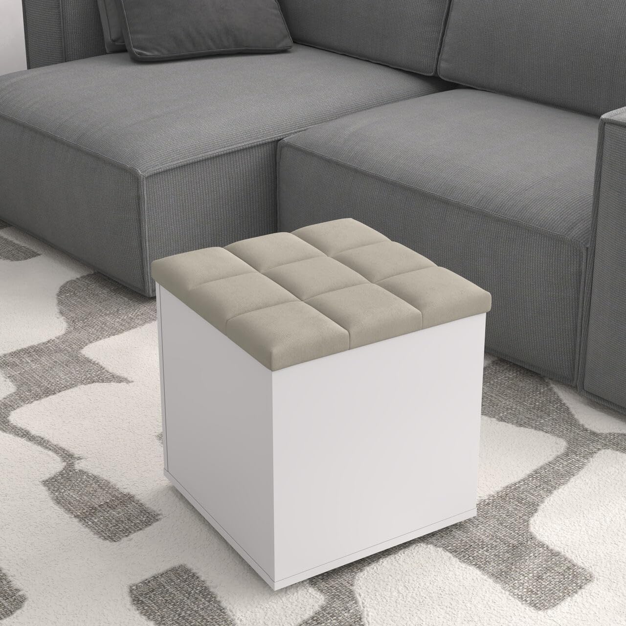 Puff Báu Banqueta Organizador Caixa De Brinquedos Sala Qaurto (Areia) 1 Puff Bau Banqueta Organizador Caixa De Brinquedos Sala Qaurto Areia