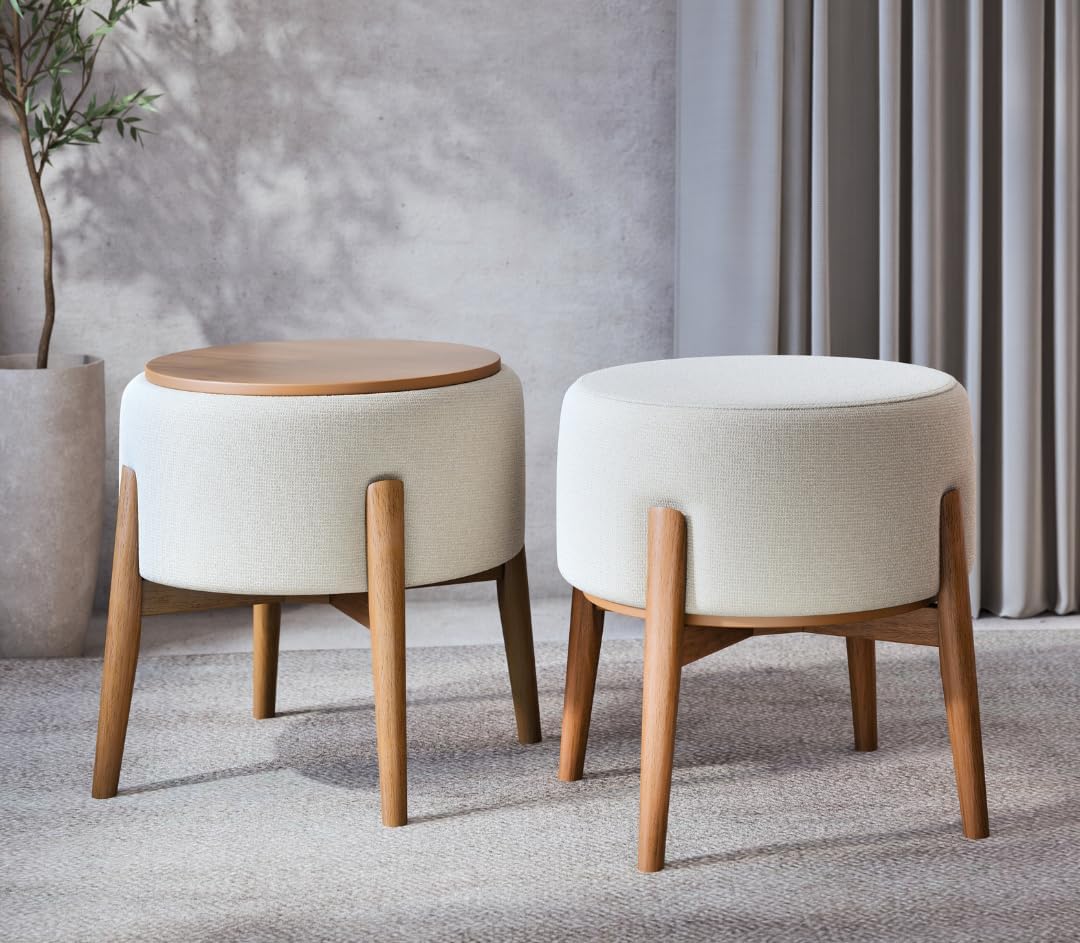 Puff Dual Palha Com Estrutura Em Madeira Eucalipto Assento Em