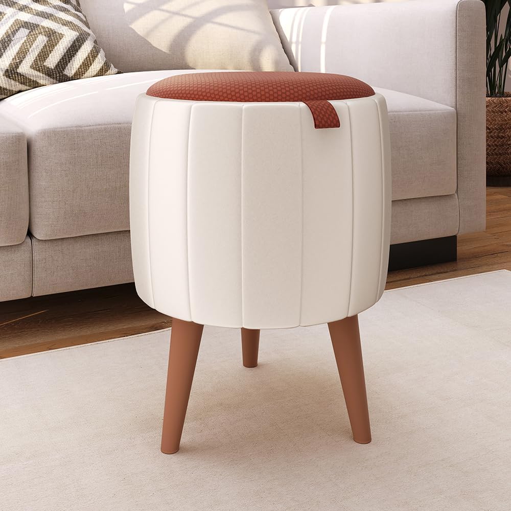 Puff Moises Luxo Redondo Pés PVC Tecido Confortavél (Off White) 1 Puff Moises Luxo Redondo Pes PVC Tecido Confortavel Off White