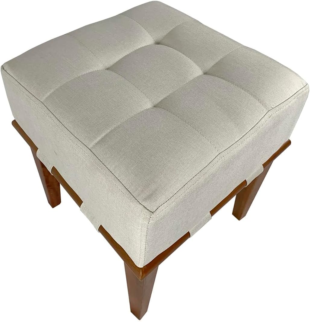 Puff Quadrado para Sala de Linho - Bege Claro 1 Puff Quadrado para Sala de Linho Bege Claro