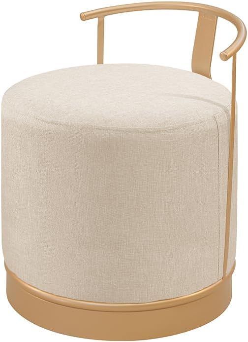 Puff Redondo Aquila em Linho e Base Metal Dourado Agarb