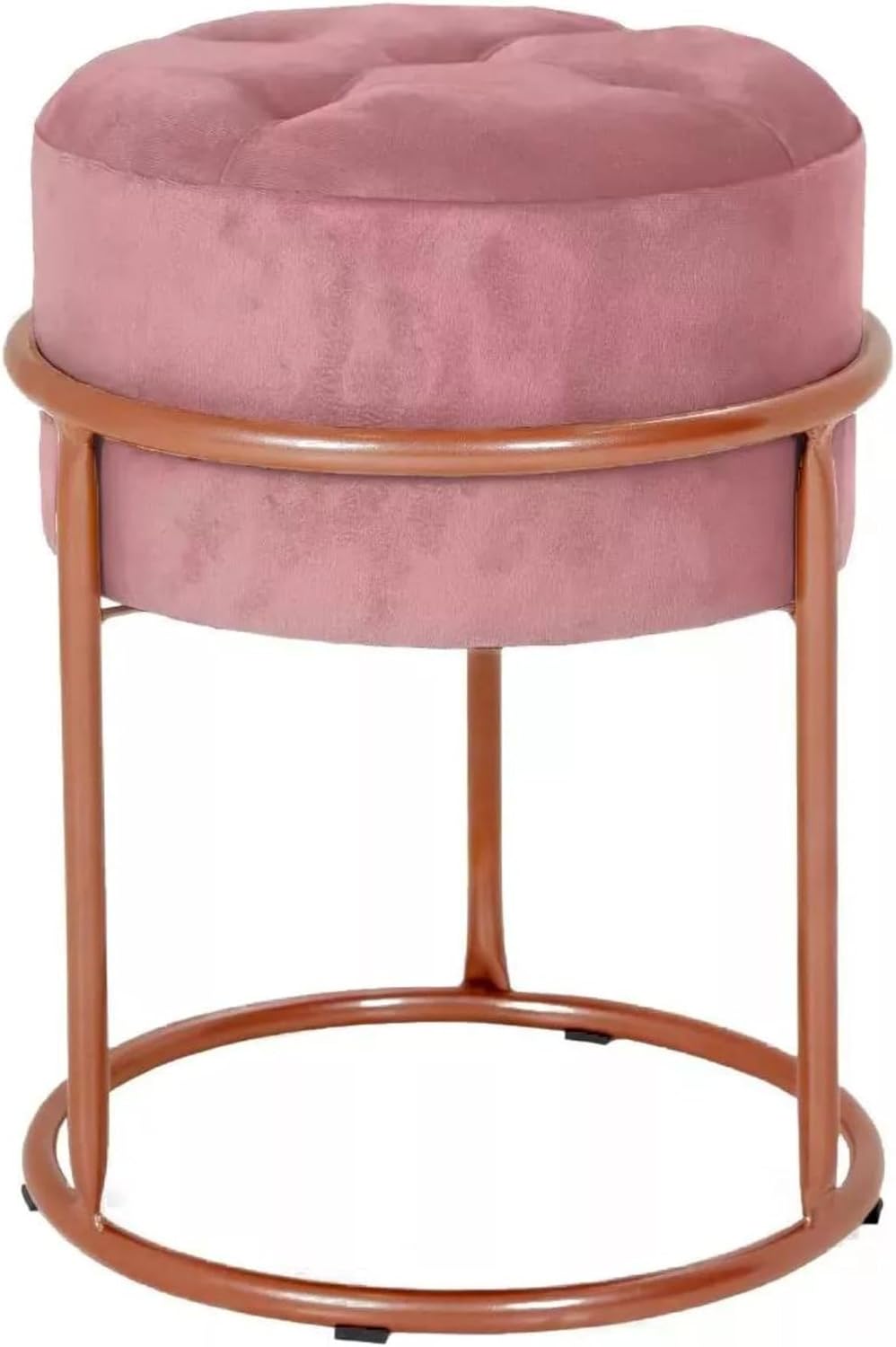 Puff Redondo Argola Capitonê Base Rose Gold Tecido Veludo, Otomano DIY para Sala de Estar, Quarto, Sala de Jantar, Entrada, Cozinha, Banheiro, Escritório, Quarto de Hóspedes (Rosa) 1 Puff Redondo Argola Capitone Base Rose Gold Tecido Veludo Otomano