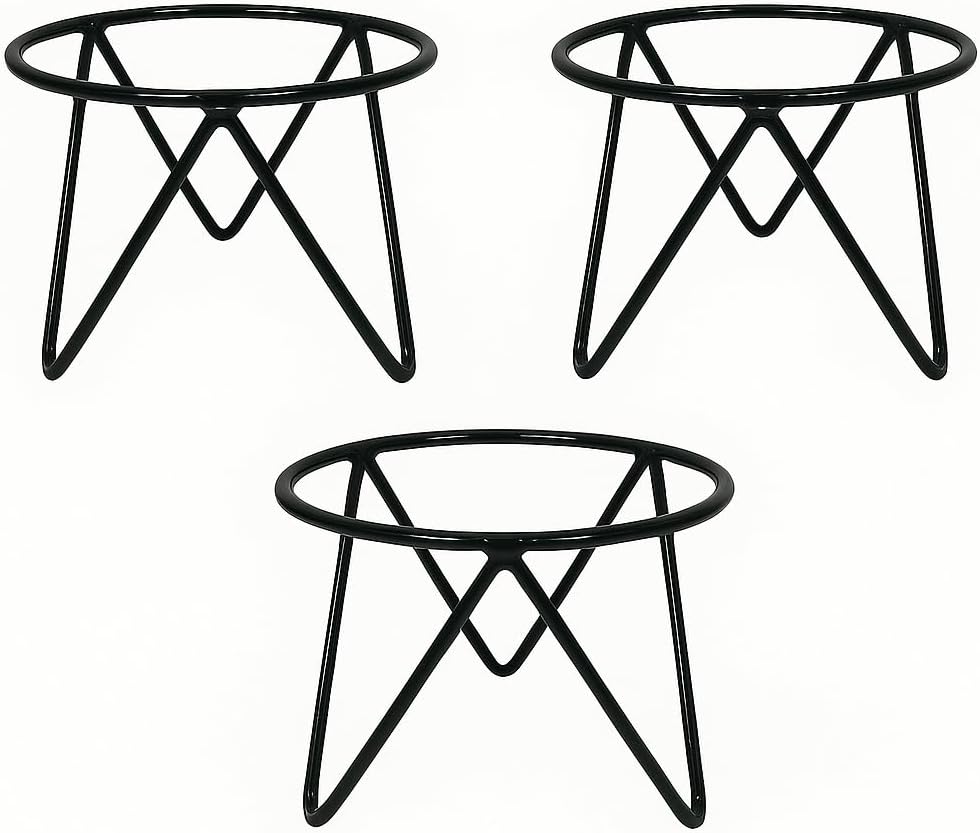 Suporte para Vaso de Planta, Ferro Preto, Design Geométrico, 20 cm x 15 cm, Conjunto com 3 Peças 1 Suporte para Vaso de Planta Ferro Preto Design Geometrico 20