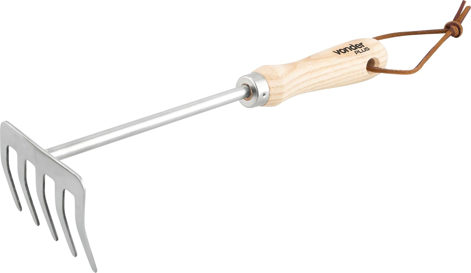 Vonder Plus, Ancinho Para Jardim Em Aço Inox, Com 5 Dentes, Cabo Em Madeira 1 Vonder Plus Ancinho Para Jardim Em Aco Inox Com 5