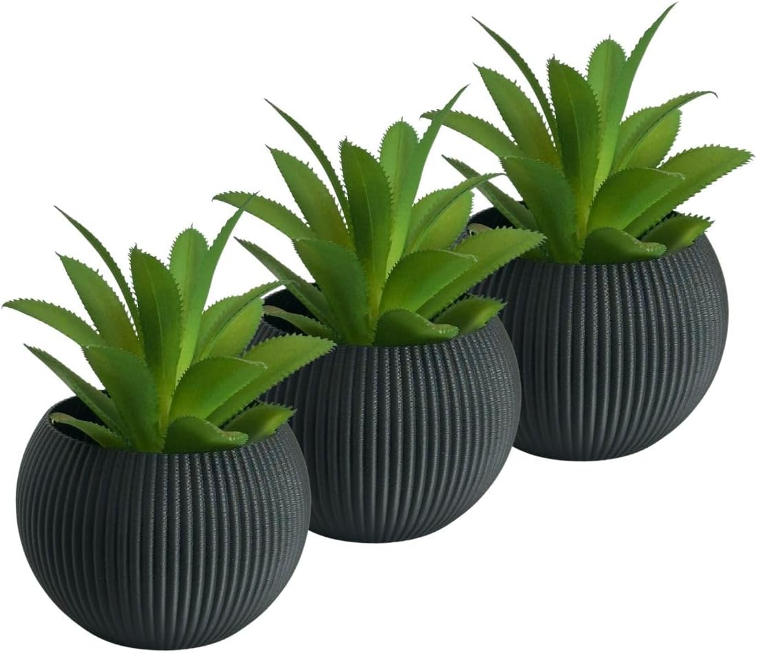 3 Vasinhos Decorativos redondos com Mini suculenta Artificial (Preto) 1 3 Vasinhos Decorativos redondos com Mini suculenta Artificial Preto