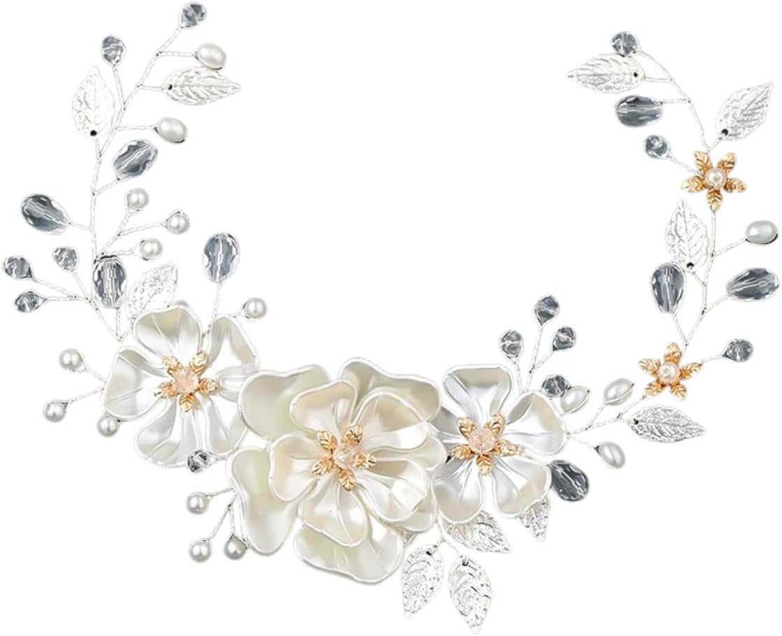 Arranjo de Cabelo para Noiva Tiara Floral Prateada com Flores