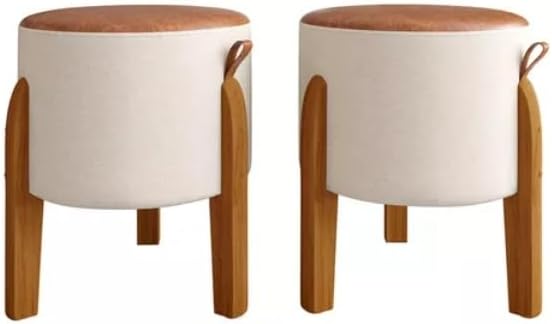 Conjunto 2 Puff Banqueta sala redondo pes em madeira Luna