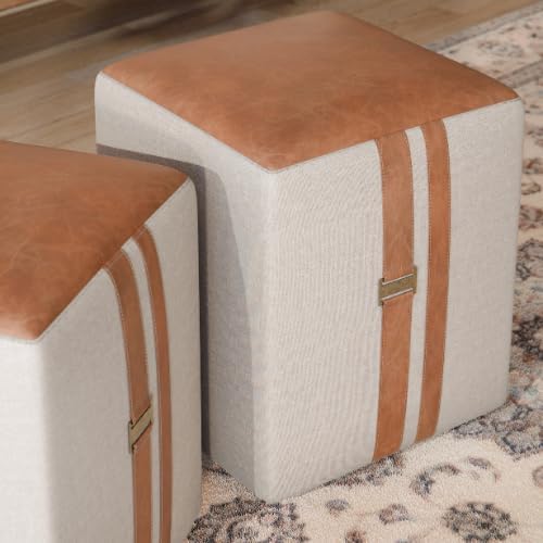 Conjunto Kit 2 Puff Quadrado Palace em Couro e Linho