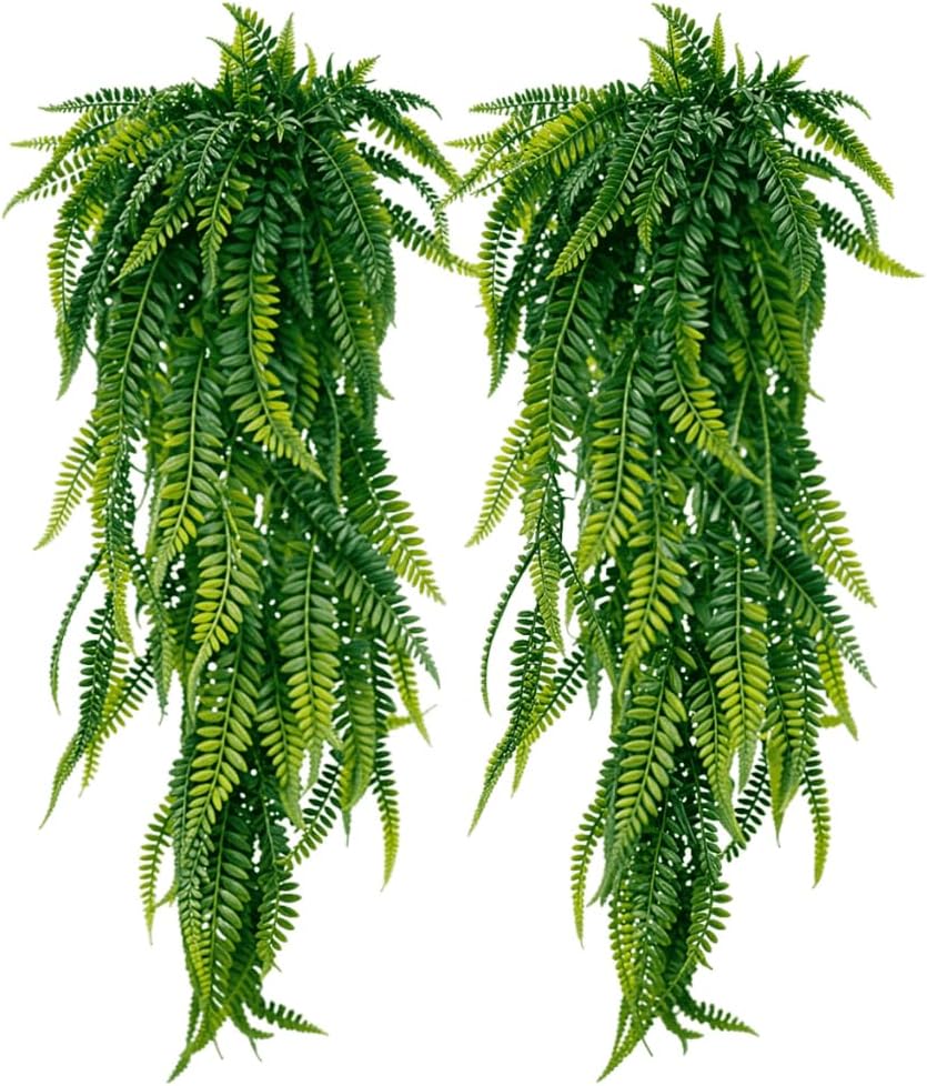Kit Com 2 Samambaias Artificiais 80cm Ambientes Internos E Externos | Folhagem Pendente Realista(2) 1 Kit Com 2 Samambaias Artificiais 80cm Ambientes Internos E