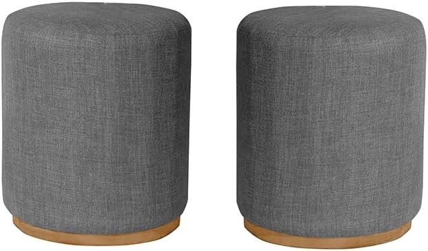 Kit Puff redondo grande estofado base de madeira luxo cinza