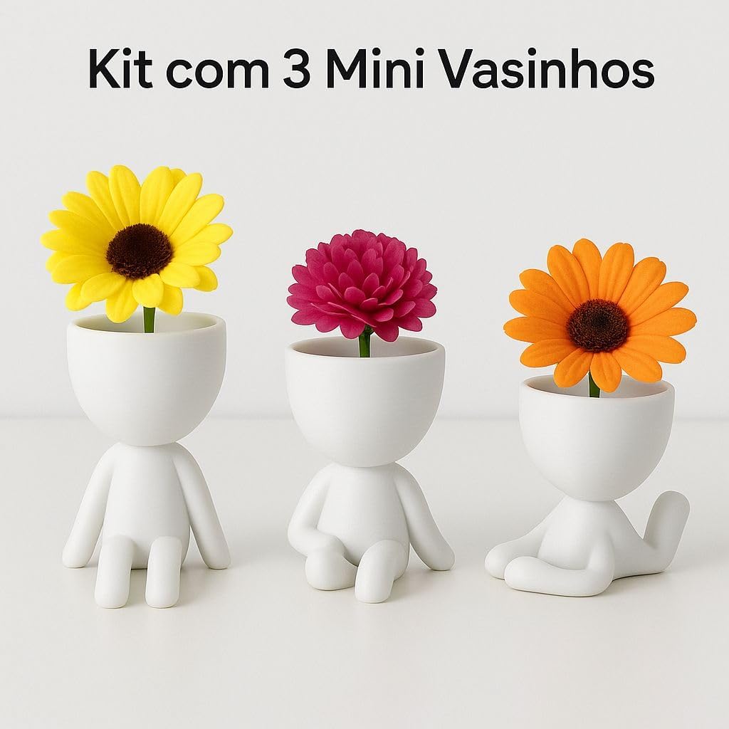 Kit de 3 Vasinhos Decorativos Bob com Suculentas Mini