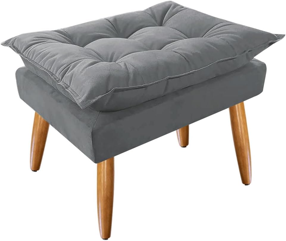 Puff Decorativo Opala Pes Palito Platinum Decor Cinza