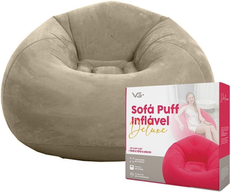 Sofa Poltrona Puff Inflavel Deluxe Aveludado VG Plus Marrom