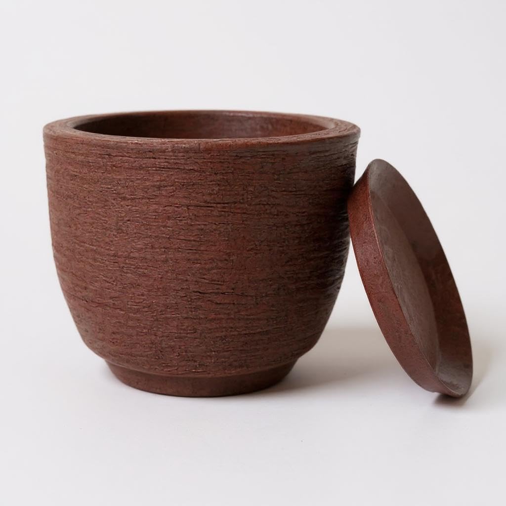 Vasos para plantas e flores cone redondo em polietileno com prato textura jateada (Marrom, Medio) 1 Vasos para plantas e flores cone redondo em polietileno com