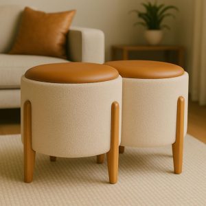 Kit 2 Puff Banquetas Redondo Banco Pufe Assento Macio em Courino Tecido Boucle Decorativo para Sala Escritório Apartamento Soft Lux com Pés em Madeira (Areia/Caramelo) 7 Kit 2 Puff Banquetas Redondo Banco Pufe Assento Macio em Courino Tecido Boucle Decorativo para Sala Escritório Apartamento Soft Lux com Pés em Madeira (Areia/Caramelo)