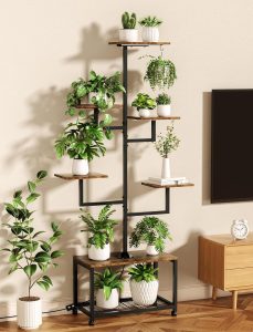 DUDUXI Suporte Para Plantas Internas Com Luzes De Cultivo, 7 Níveis, 64 Polegadas Altura, Prateleira Plantas, Canto Flores Metal Rodas 360° (Preto)