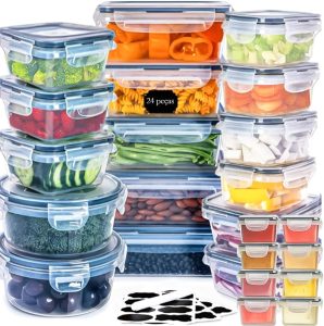 Kit 24 Recipientes grandes de plástico para armazenamento de alimentos - Conjunto de tigelas empilháveis para armazenamento na cozinha (Kit 24)