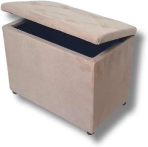Baú Retangular Guarda Volumes Brinquedos Decoração Assento Quarto Sala (Bege Suede)