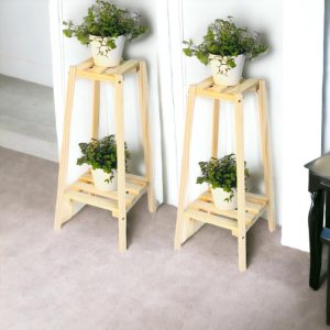 Prateleira suporte para plantas Estante multiuso com 2 prateleiras~ vasovizinho enfeites decoração~ jardim sala quarto (Com verniz)