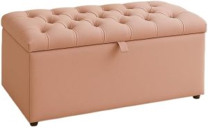 Puff Baú Pé de Cama 90 cm Suede – Organizador de Sapatos, Brinquedos e Porta Objetos(Rose,Tampa Lisa)