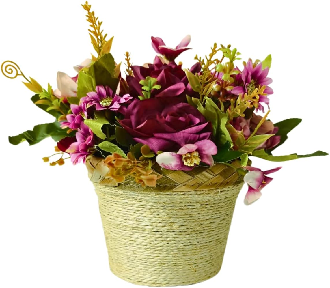 Arranjo Decorativo de Flores em Vaso de Sisal Artificial
