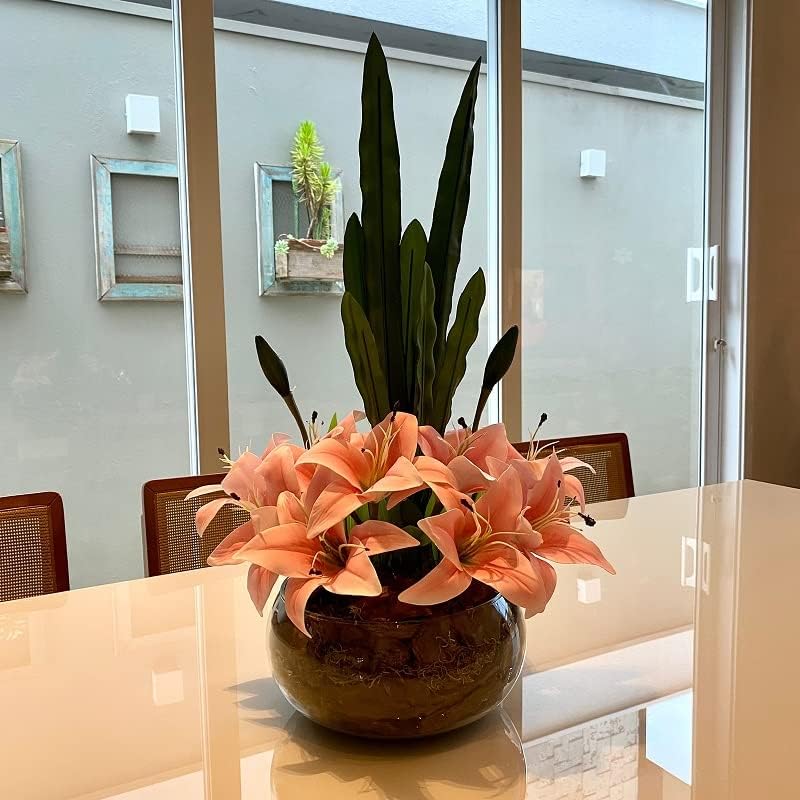 Arranjo Grande Centro de Mesa Lirio Rosa Artificial Completo