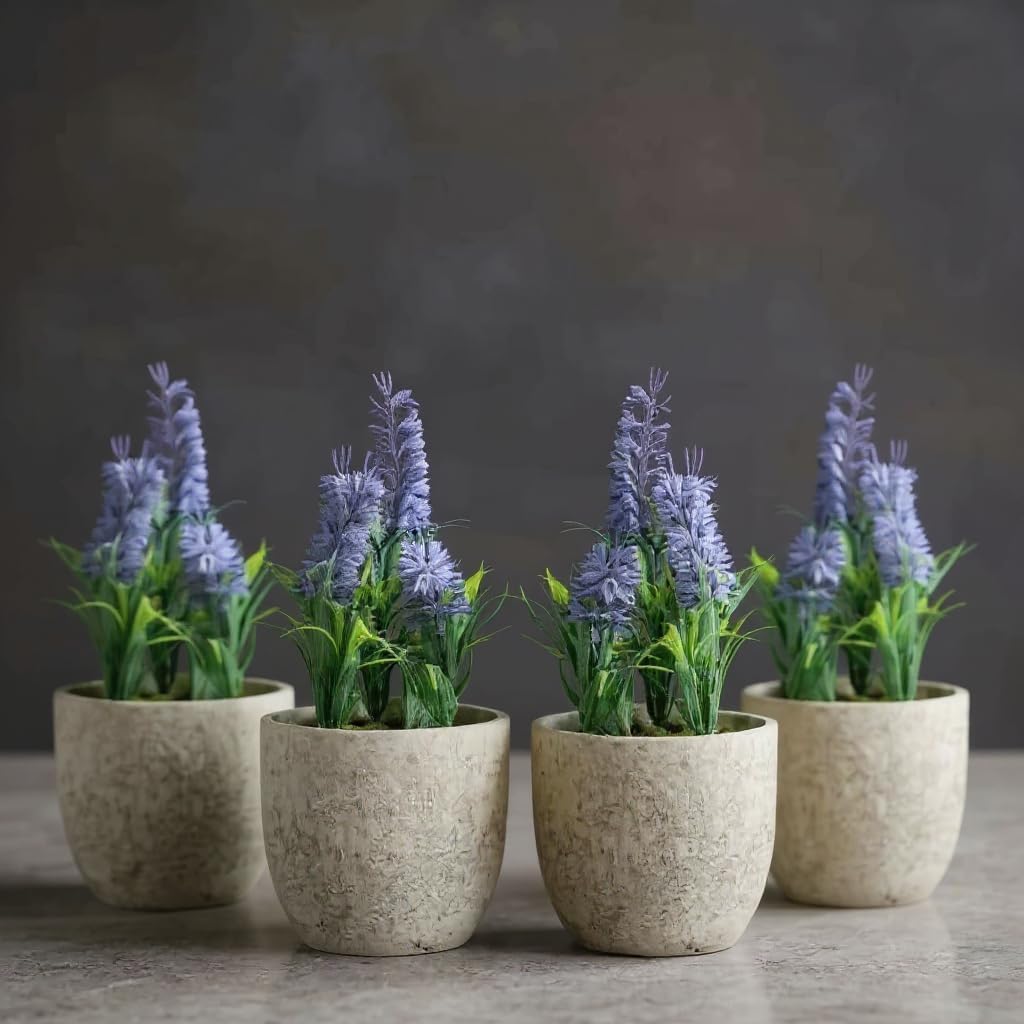 Conjunto 4 Lavanda Nevada Artificial Vaso Liso Decorativo