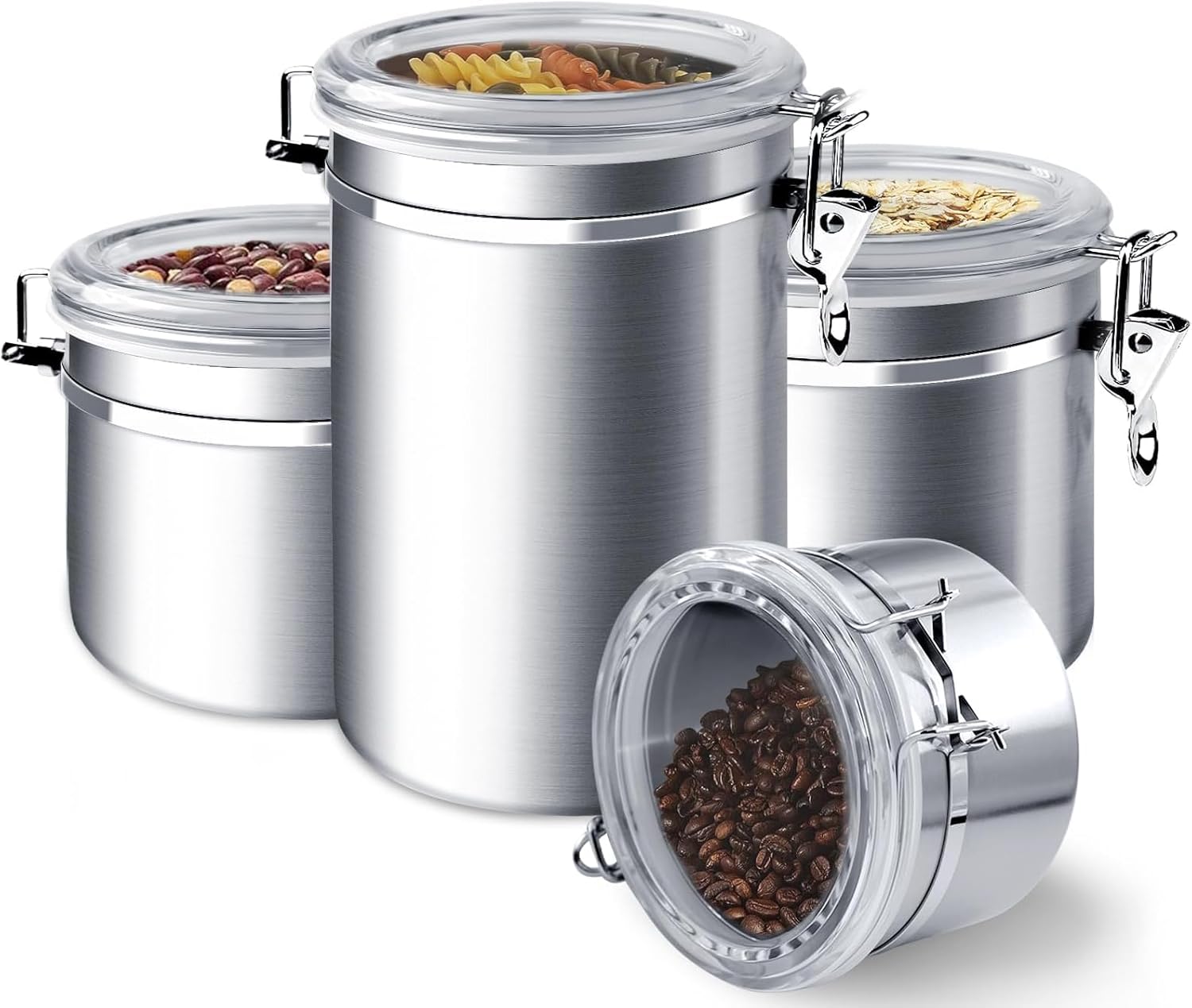 Conjunto Hermético Inox, 4 Peças, Recipientes Armazenamento de Alimentospara Armazenar Mantimentos e Temperos. Porta Mantimentos, Pote Hermético, Potes para Mantimentos, Pote de Armazenamento Cafe 1 Conjunto Hermetico Inox 4 Pecas Recipientes Armazenamento de Alimentospara Armazenar