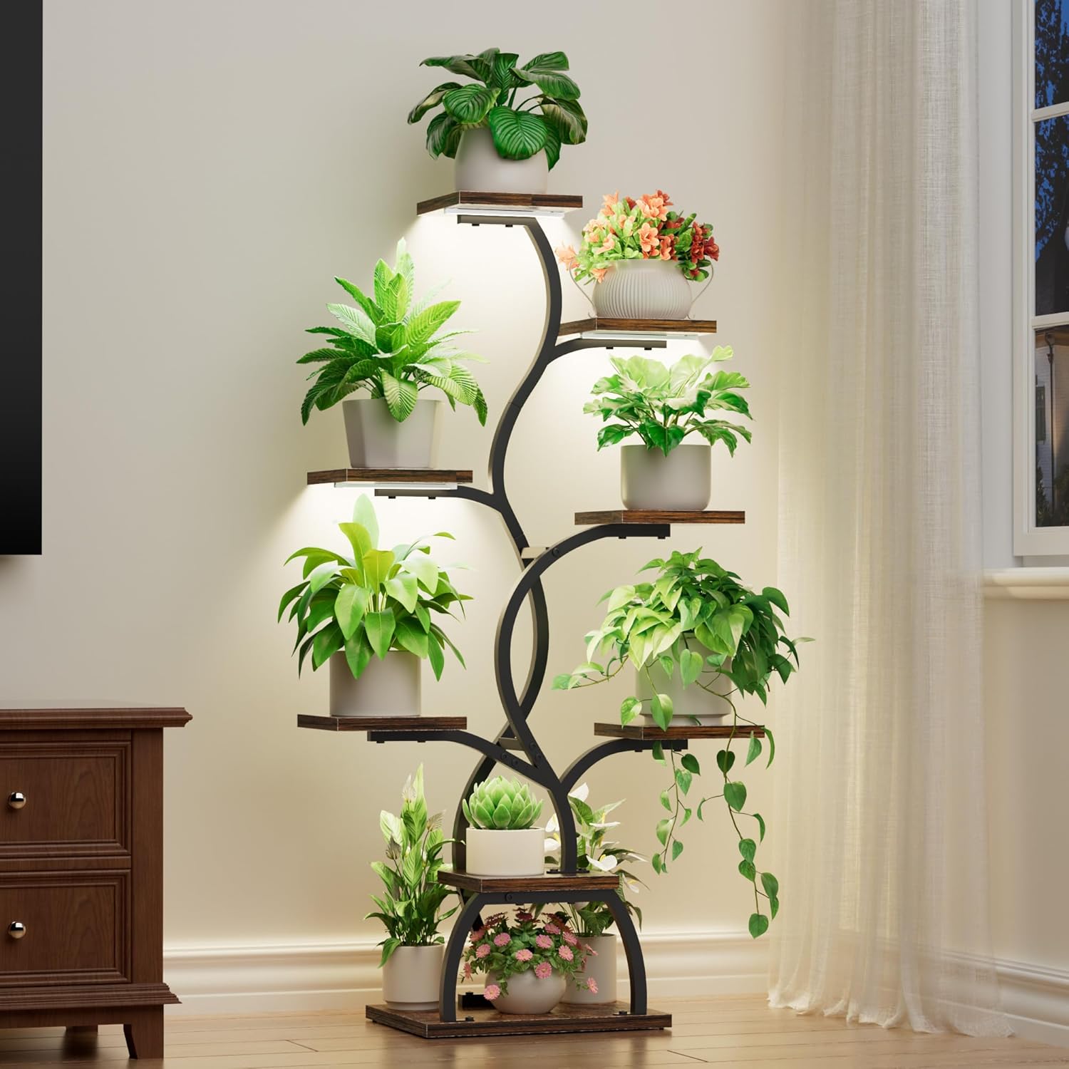 EVAWOO Suporte Para Plantas Interno Com Luz De Cultivo: Prateleira Para Plantas De 8 Níveis Interna, Suporte Para Plantas De Canto, Prateleira Alta Para Plantas, Prateleira Para Plantas De 49" Com L 1 EVAWOO Suporte Para Plantas Interno Com Luz De Cultivo Prateleira