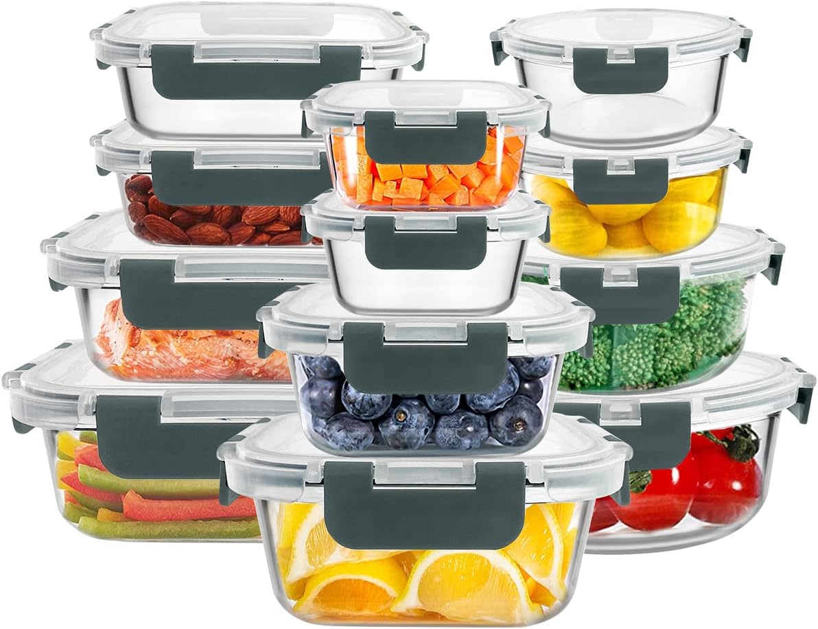 FREYBLI Recipientes de armazenamento de vidro com tampas conjunto de