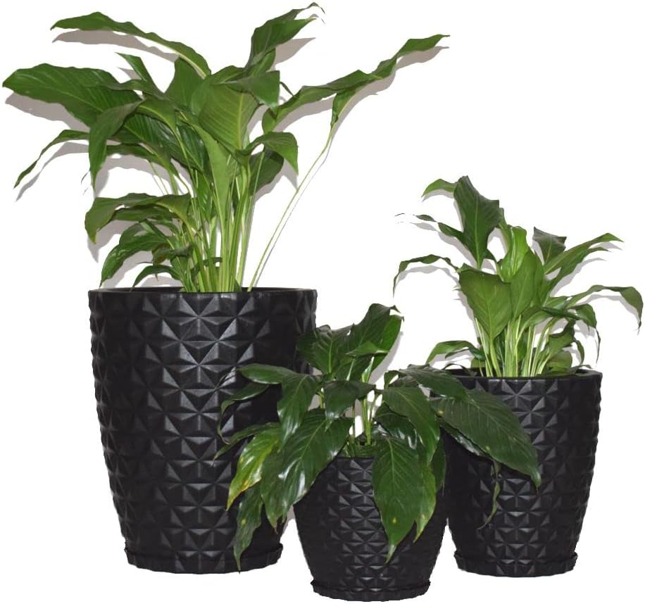 Kit 3 Vasos Planta Decorativo Jardim Coluna Diamante 0,1 e 2 Cor:Preto 1 Kit 3 Vasos Planta Decorativo Jardim Coluna Diamante 01 e