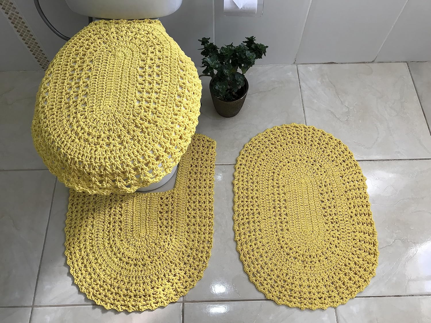 Tapete De Croche Para Banheiro Colorido 3 Pecas Amarelo
