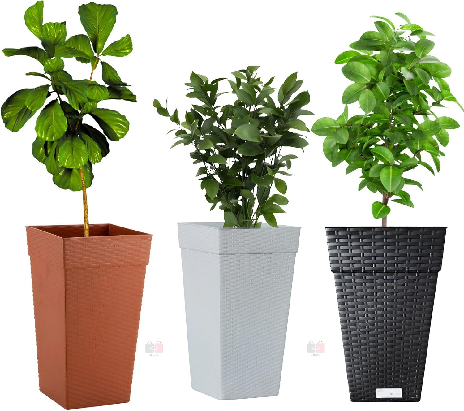 Vaso De Planta Quadrado Coluna Rattan Grande P/Flores Plantas Pomar Jardim Sacada Jardinagem (BRANCO) 1 Vaso De Planta Quadrado Coluna Rattan Grande PFlores Plantas Pomar