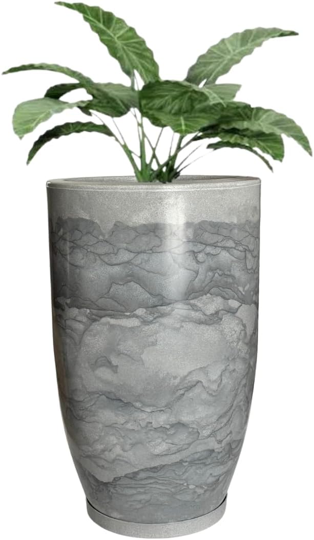 Vaso Grande Polietileno Plantas Marmorizado Jardim Varanda 48cm Grafite